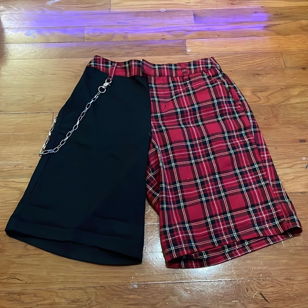 Half Plad Half Black Shorts